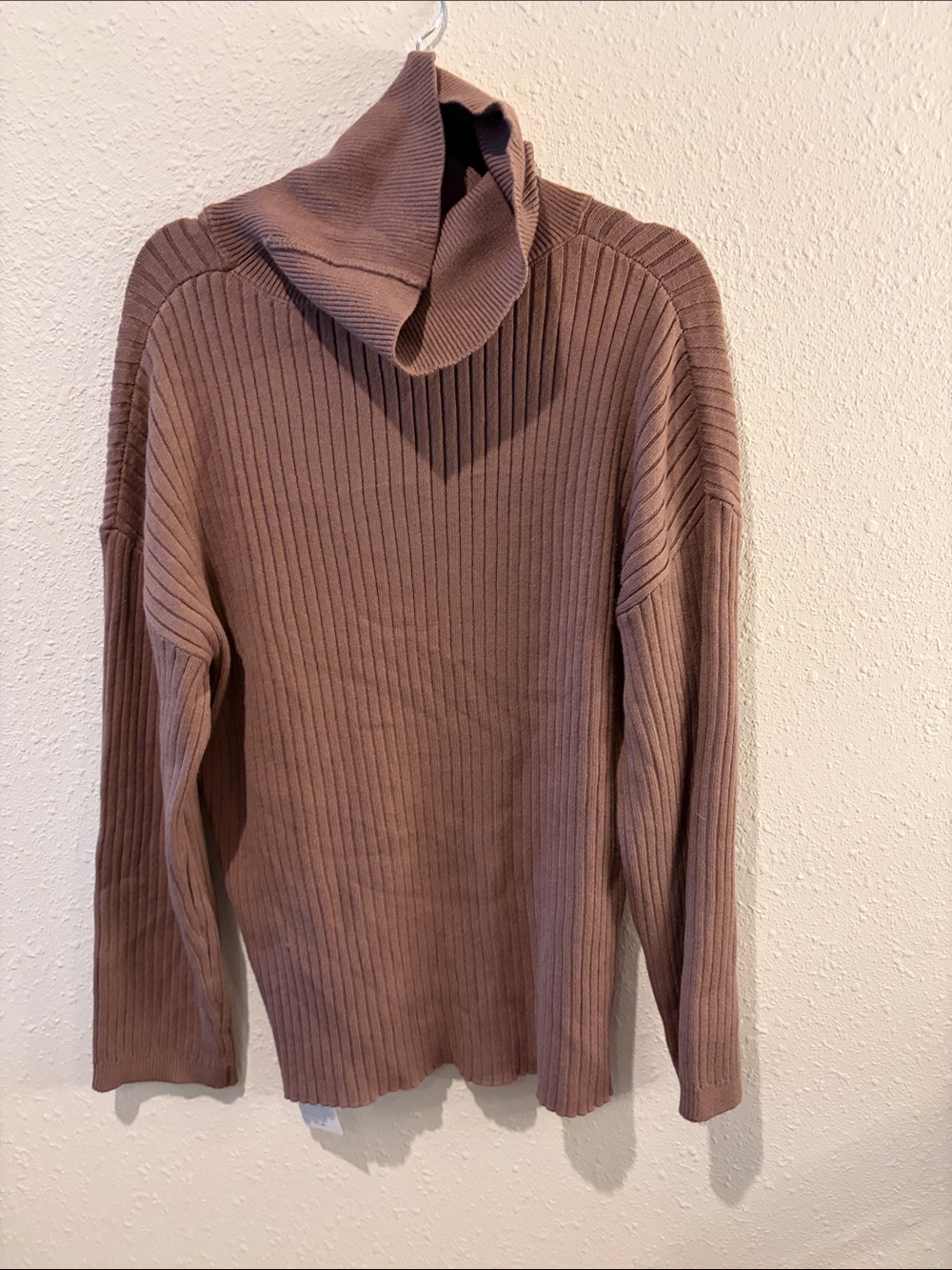 Ribbed Cowl Neck Sweater in Taupe